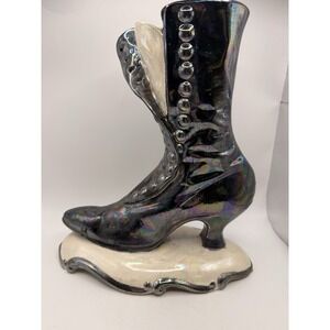 Vintage Iridescent Carnival Glass Boot Vase Figurine Victorian Style